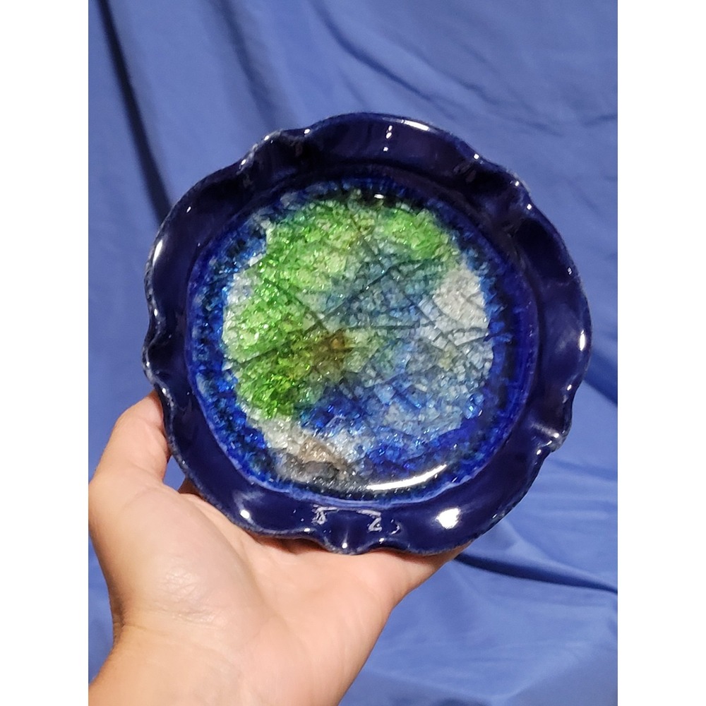 Crackled‎ Glass Geode Pottery Glazed Stoneware Trinket Dish